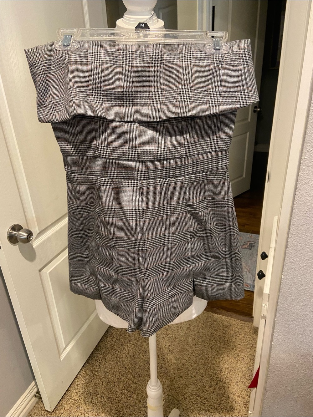 Strapless Plaid romper in Gray